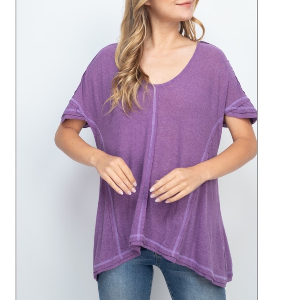 Lilac purple inside-out seam curved hem loose top. NEW! - Picture 6 of 16
